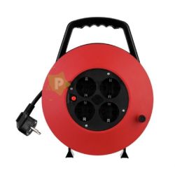 GAO-DÜWI Kábelbox műanyag 10m 4 dugalj, termokapcsolóval, 3x1,5mm2 fekete/piros