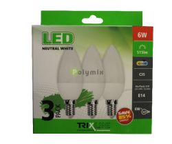 TRIXLINE 6W-E14 gyertya LED izzó 4200K 3db/csomag